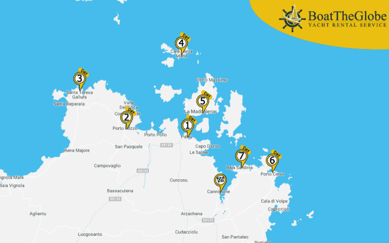Rent a boat in Cannigione: 7 - days sailing itinerary Cannigione Cannigione boat rental